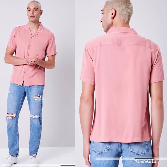 Forever 21 Cuban Collar Dusty Pink Shirt - Picture 2 of 9